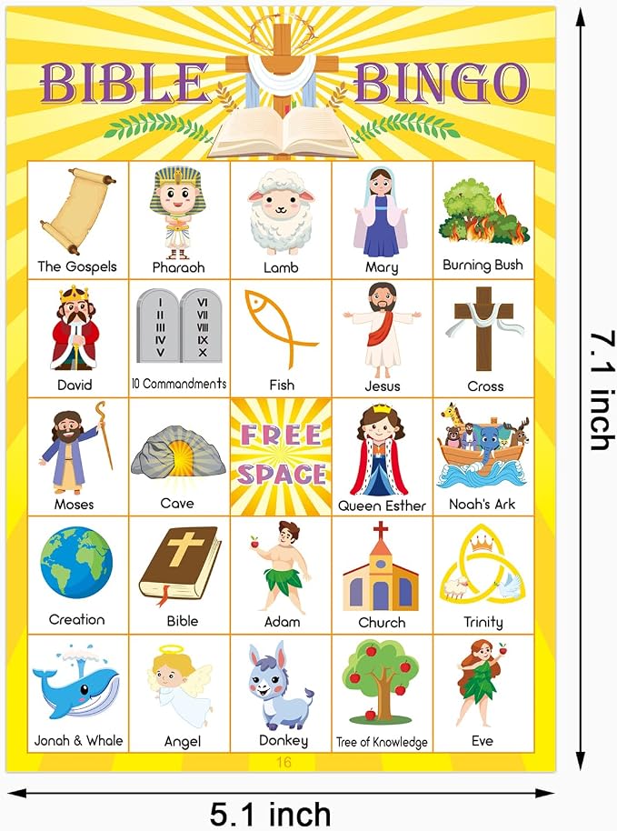 30 Players Bible Bingo Game for Kids Adult Vacation Bible School Christian Sunday Church Game Bible Activities Easter Gift Family Open Day Supplies