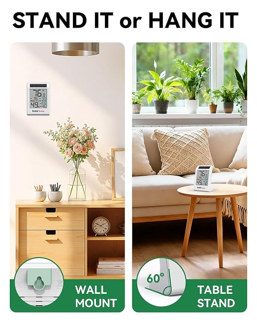 BALDR Indoor Thermometer Hygrometer, Solar Power with Battery Backup, Large Display, Daily Max/Min & Comfort Indicator Humidity Meter | Solar & Battery Dual Power |No Setup or App Required |Clear Comfort Level Indicator |Flexible Desk or Wall Placement