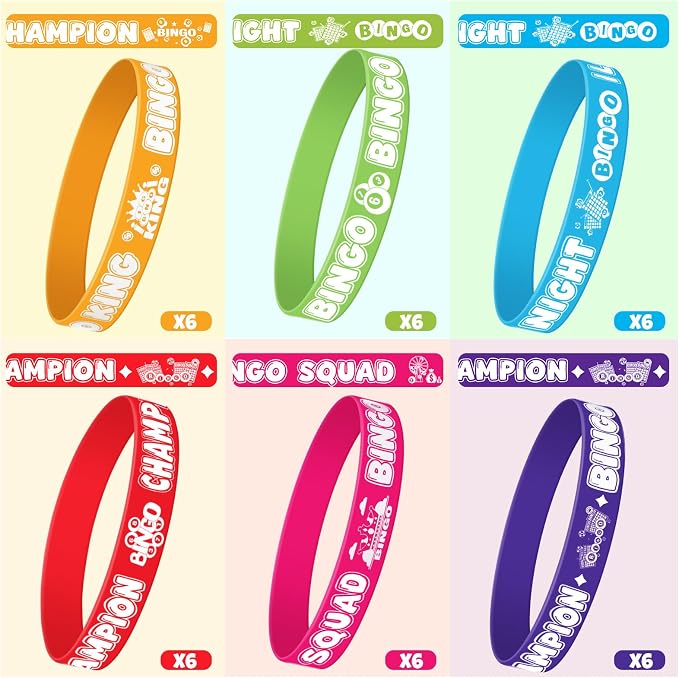 Huquary 36 Pcs Bingo Rubber Bracelets Party Favors, Bingo Game Night Champion Silicone Wristbands Bulk Party Supplies Decorations, Birthday Carnival Event Prizes Gifts