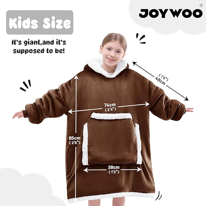 JOYWOO Brown Kids Wearable Blanket Hoodie, Oversized Cat lovers Hoodie Blanket for kids & Teens,Birthday Gifts for Girl Boys,Warm Cozy Fuzzy Sherpa Fleece Sweatshirt Blanket with Giant Pocket Gifts