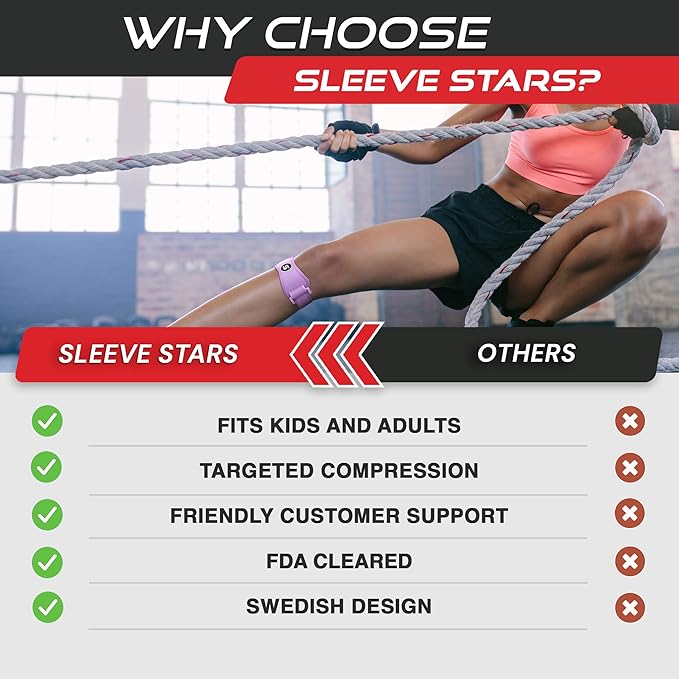Sleeve Stars Swedish Brand Patellar Tendon Support Strap for Women & Men Effective Osgood Schlatter Knee Brace Youth & Kids Knee Brace with 3 Adjustable Length fits 12"-24" (Pair/Light Purple/Adult)