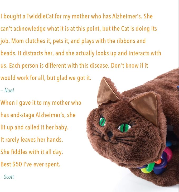 Twiddle Premium Dementia Activities for Seniors - Comforting Alzheimer’s Products for Elderly - Engaging Sensory Items for Adults (Brown Cat)