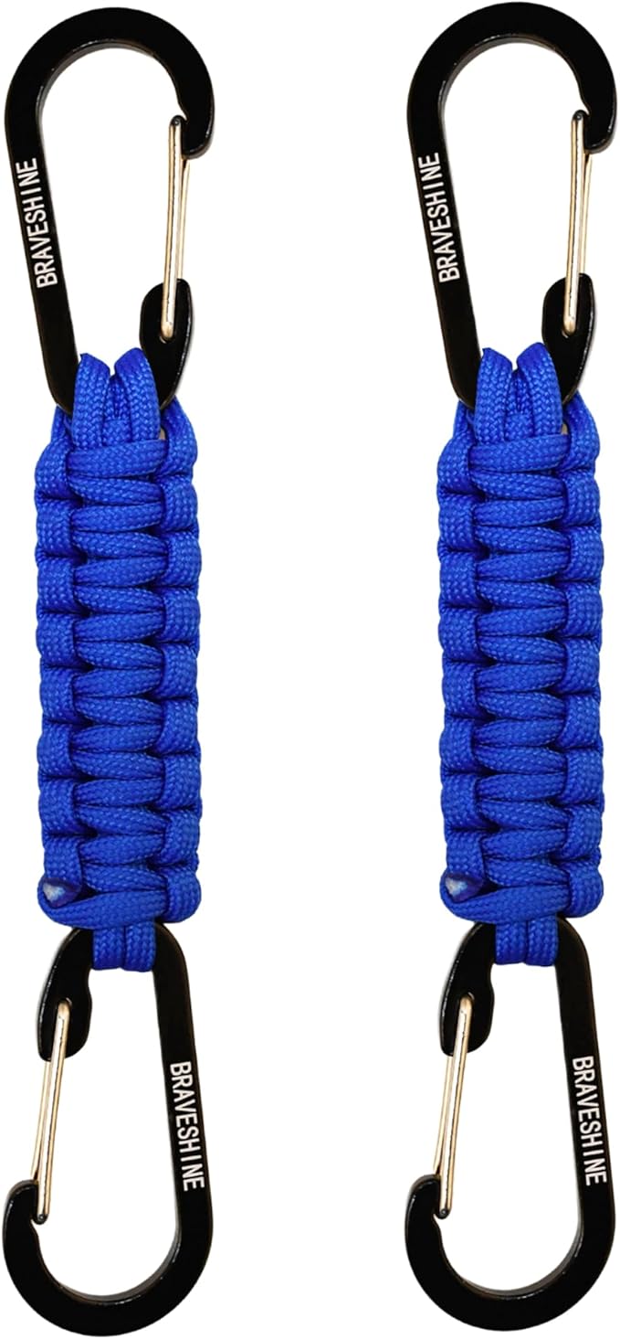 BRAVESHINE Paracord Keychain Carabiner Clip | D Ring Hanger Lanyard Hook | 7.3inch Long | for Stroller, Water Bottle, Key, Backpacks, Men, Women, Luggage, Car Seat Headrest, Fence, Bag Charms