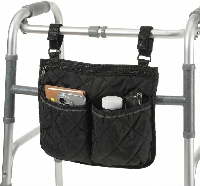 Walker Bag for Folding Walker Walker Basket with Reflective Safety Strips Foldable Wheelchair Storage Bag with 2 Adjustable Straps for Night Visibility Seniors Elderly