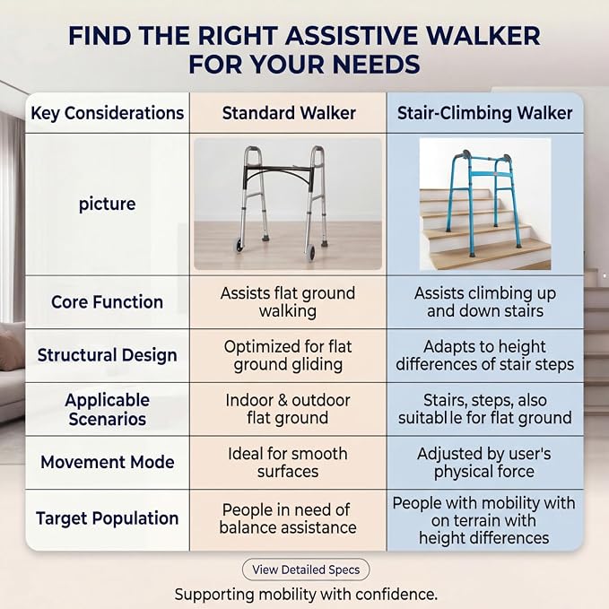 Foldable Stair Climbing Walker for Seniors | Adjustable Height, Wheel-Free Walking Aid, Lightweight Aluminum Alloy, Supports Up to 300lbs, Portable Stair Assist Bar
