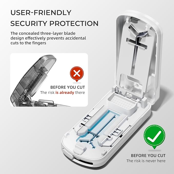 Betife Pill Cutter Splitter for Small & Tiny Pills, Precise 1/2 1/3 1/4 Tablet Cutter with Adjustable Centering, Portable Pill Splitter with Safety Guard & Built-in Storage