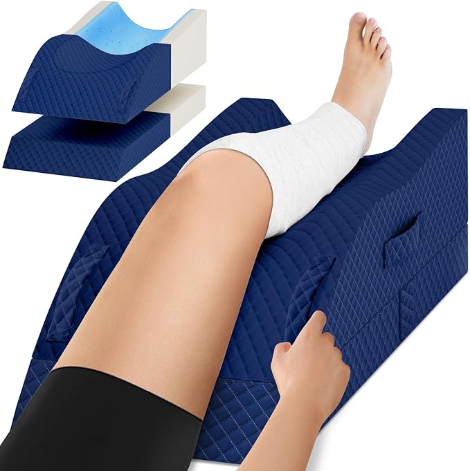 TranquilRelax Elevation Pillows for Leg After Surgery, Memory Foam Adjustable Wedge Pillow for Injury or Rest, Ankle Pillow for Sleeping Blood Circulation, Full-Blue/Single Leg