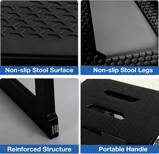 Foldable Waterproof Plastic Shower Chair, Anti-Slip Design, Space-Saving Foldable Storage, 330lbs Weight Capacity, Black