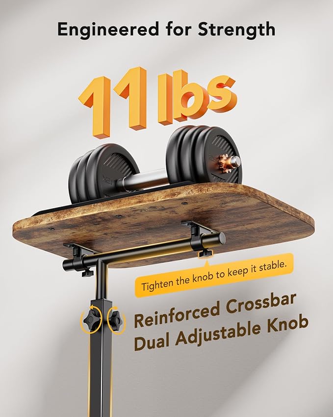 HUANUO TV Tray with Height Adjustment, 360° Swivel, 90° Tilt, Rustic Brown | 19" - 31.5" Height Range, Dual Knobs for Stability, Anti-slip bar, Foldable, for Eating & Working Beside Sofa, Bed