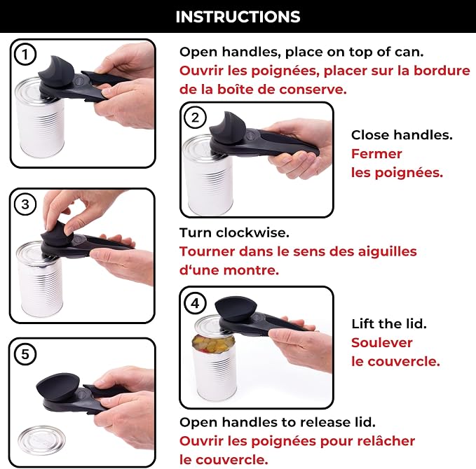 Starfrit MightiCan Can Opener, Safe Smooth-Cut, Comfort Grip, Blue | Safe can opener. Holds lid after cutting. No sharp edges. Comfort grip. Non-slip knob. 3-year warranty.