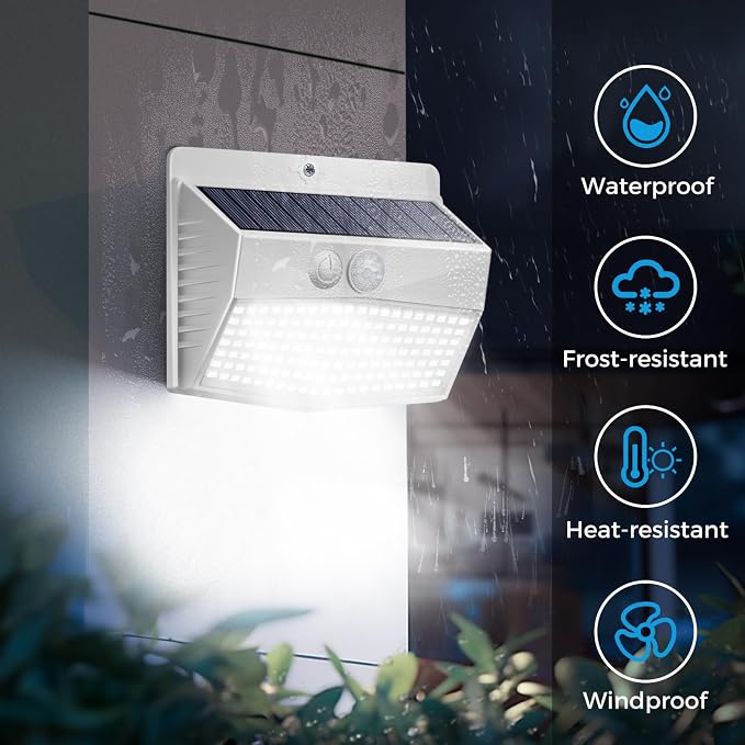 [4 Packs] Solar Outdoor Lights Motion Sensor Solar Security Lights Waterproof with 3 Lighting Modes Solar Powered Wall Lights Outside for Garden Fence Yard,White