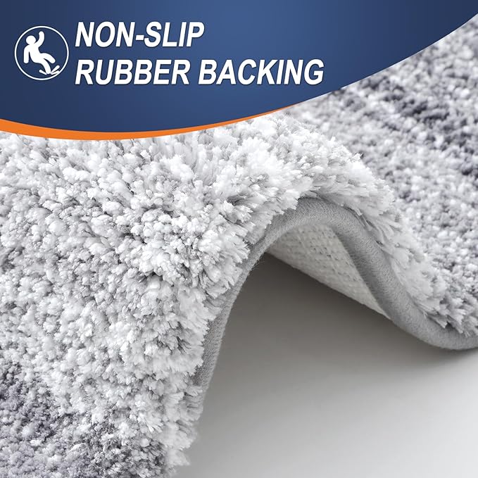 OLANLY Bathroom Rug Set 2 Piece, Soft Absorbent Microfiber Bath Rug Set, Non-Slip, Machine Wash Dry, Plush Shaggy Bath Mats for Bathroom (47"x20"+24"x16", Light Grey)