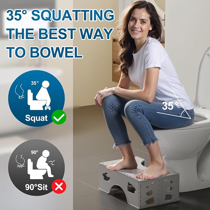 2 Pack Foldable Toilet Poop Stool Adult, Portable Squatting Potty Stools for Travel, 7 Inch Toilet Stool Squat Adults, Lightweight Bathroom Step with Anti- Slip Feet, Gray