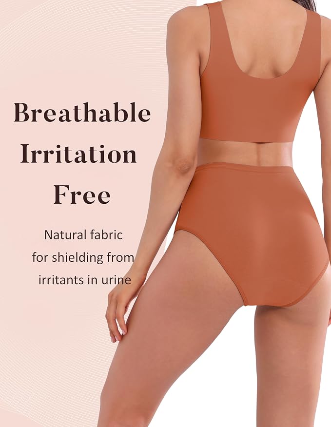AIRCUTE Washable Urinary Incontinence Protective Underwear for Women Leak Proof Absorbent Reusable Panties 60ML 1 Pack (Light Coffee, Large)