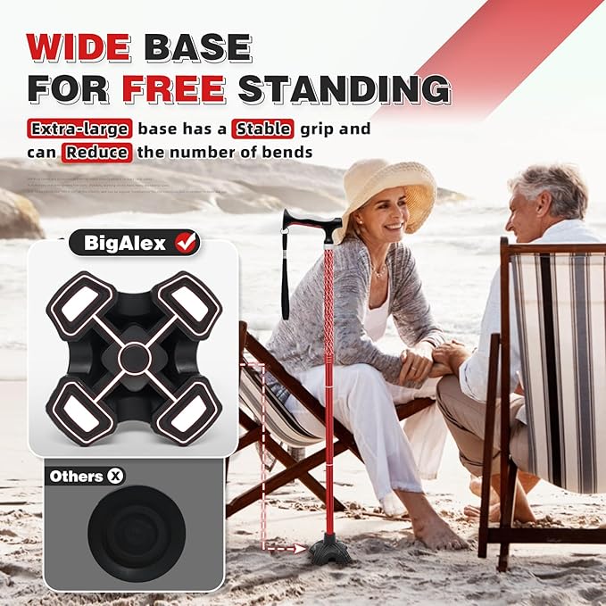 BigAlex Lightweight Collapsible Walking Cane with Soft Comfortable TPR Handle for Seniors and Elderly Adults, Larger Handle for Comfort, Adjustable Support Stick, Portable Travel Aid for Men & Women