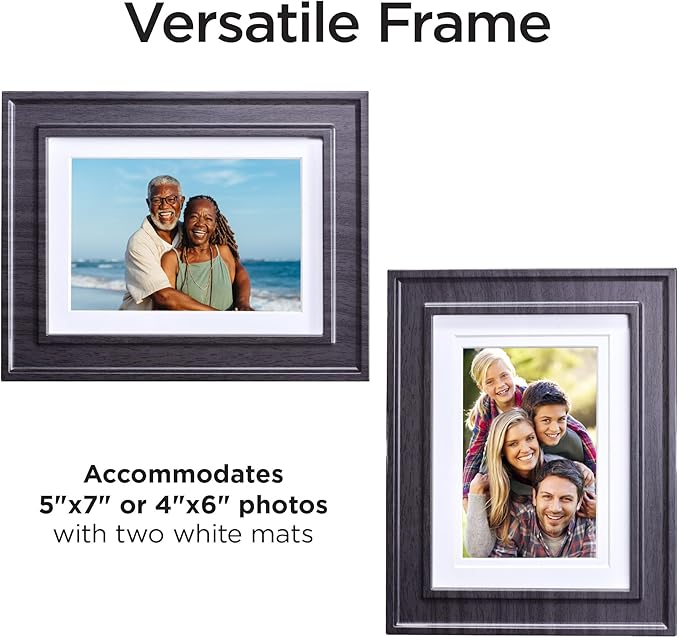 iHome Picture Frame with 3 USB Chargers, Photo Frame Accommodates 5x7 or 4x6 Photos (iPF30)