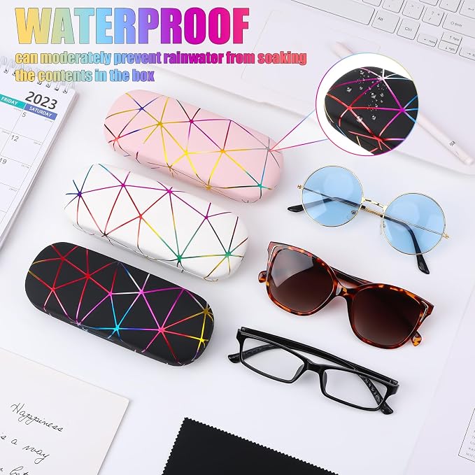3 Piece Eyeglasses Case，Hard Shell Glasses Case Protective Case with Cleaning Cloth Reading Glasses Case