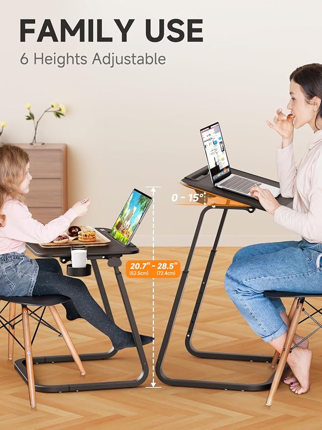 SAIJI Heavy Duty TV Trays Upgraded TV Tables for Eating on Couch | Angle & Height Adjustable Living Room Dinner Table, Laptop Desk for Sofa/Bedside/ Recliner, with Cup Holder and Tablet Slot