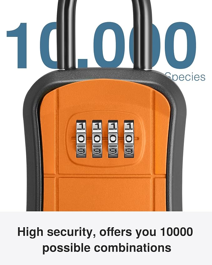 Puroma Key Lock Box Outdoor 4 Digit Code Combination Lockbox House 1 Orange | For Contractors Guest Realtor Storage Keys, Portable, Home Wall Mount, Resettable, Combination, Weatherproof, High-capacity