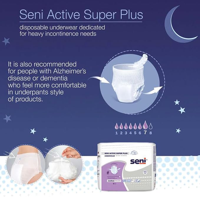 Seni Active Super Plus Unisex Adult Incontinence Underwear, Heavy Absorbency, Pull On Disposable Overnight Underwear for Men & Women (XX-Large, 24, Count)