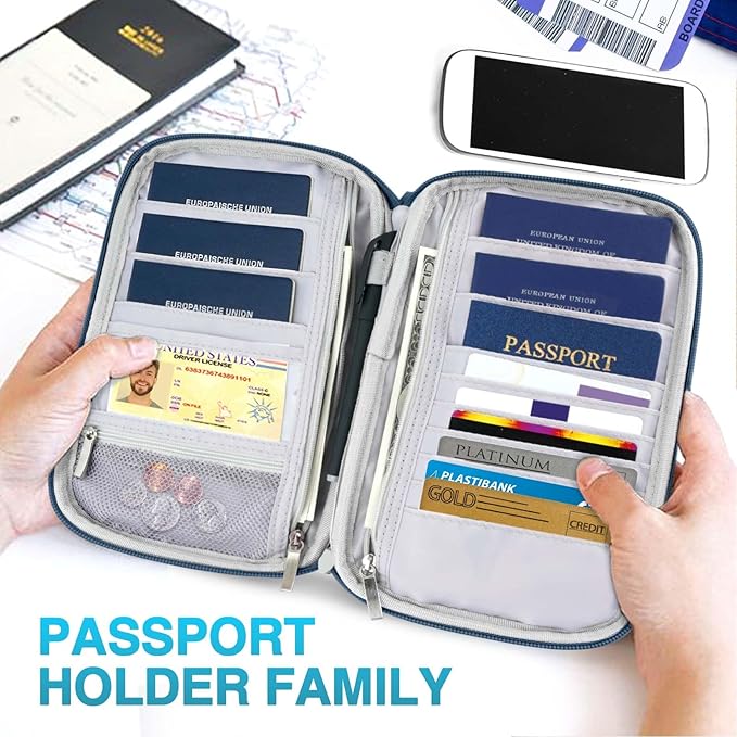 Passport Holder Family, Women Rfid Blocking Passport Wallet, Travel Essentials Premium Wallets, Waterproof Passport Holders Bag for Men Traveling, Travel Document Organizer Credit Cards Case