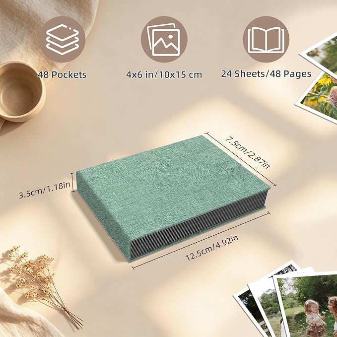Popotop Photo Album 4x6 48 Pockets for Wedding Gifts,Linen Hardcover Picture Albums for Family Anniversary Baby Vacation Pictures