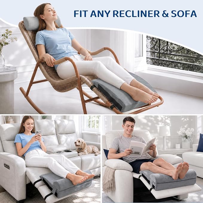 Recliner Foot Rest Cushion with Removable Semi-Cylinder | Customize Support For Every Body Part, Adjustable Recliner Leg Pillow for Recliner&Sofa, 2 Reinforced Strap for No Slip, Grey