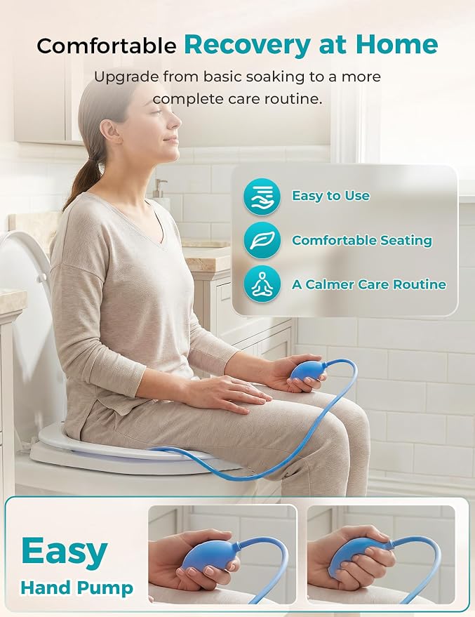 Pochik Sitz Bath for Toilet Seat Hemorrhoids and Postpartum Care, Yoni Steam Seat, Perineal Soaking, Collapsible, Flusher Hose, Drain Holes, Wider Seating Area - Purple