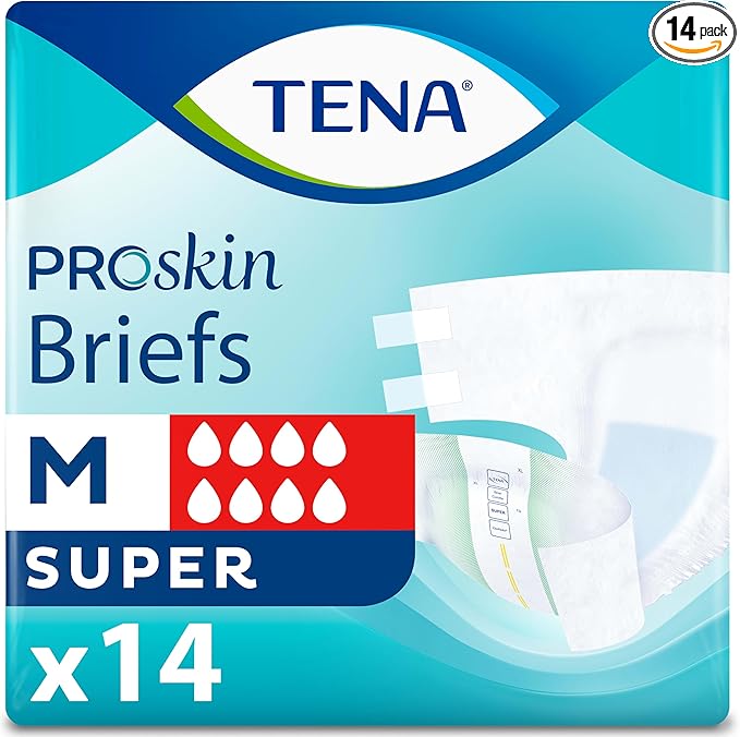 TENA ProSkin Unisex Adult Diapers with Tabs, Maximum Absorbency, Medium, 14 Ct