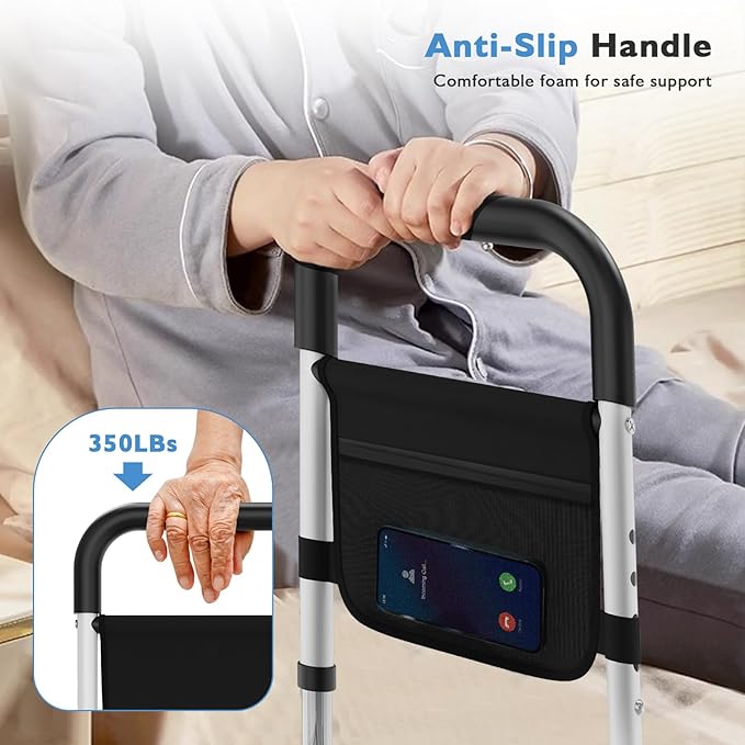 Bed Rails for Elderly Adults Safety, Surgery Patients Adjustable Bed Railings Support Assist Rail for Seniors, Fall Prevent Grab Bar with Storage Pocket, Bed Cane fit King Queen Full Twin Beds (Large)