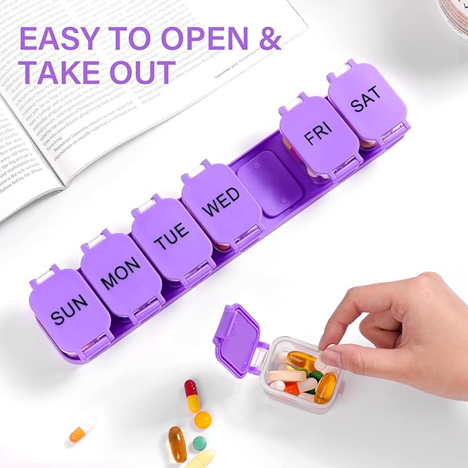 Extra Large Weekly Pill Organizer - Waterproof 7-Day Pill Box, Portable Vitamin & Supplement Case, Easy to Open Design, Ideal for Travel and Daily Medication Management