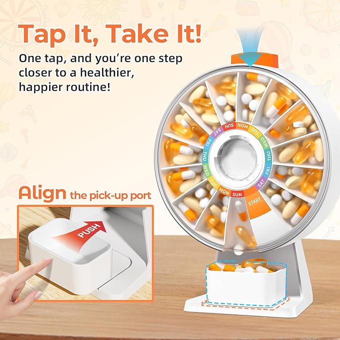 Zoksi Large Fun Pill Dsipenser, Daily Pill Box for 7 or 14 Days, Wall-Mountable or Tabletop Weekly Pill Organizer Hold for Medicine, Vitamin or Supplements, Pill Case with Easy Press Button (White)