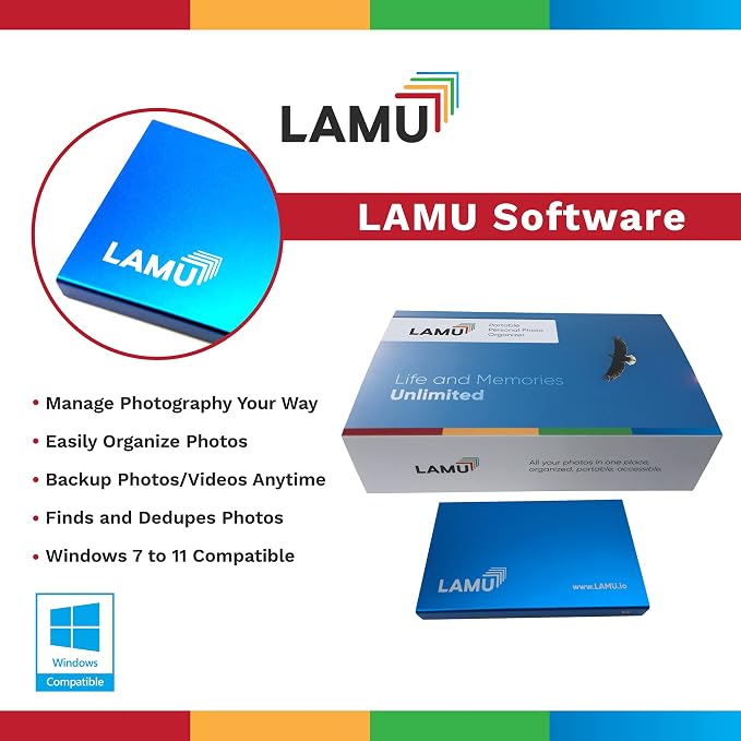 LAMU Portable Digital Photo Organizer - Digital Picture Manager for Windows - Software to Easily Organize Your Photos and Videos - Digital Photo Storage - 2 Terabytes (Sky Blue)