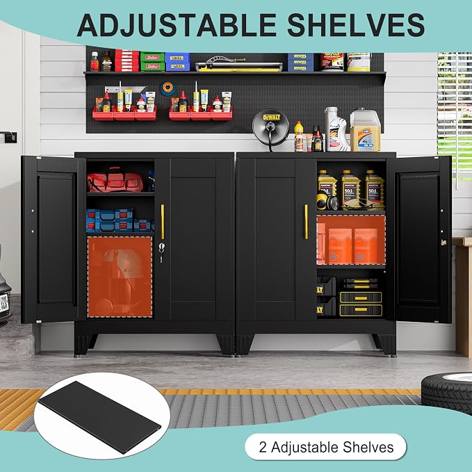 pozdeg Metal Storage Cabinet with 2 Doors, 35.8" H Steel Metal Locker Storage Cabinet with 2 Adjustable Shelves, Versatile Storage Buffet Sideboards for Home Office Garage or Gym (Black)