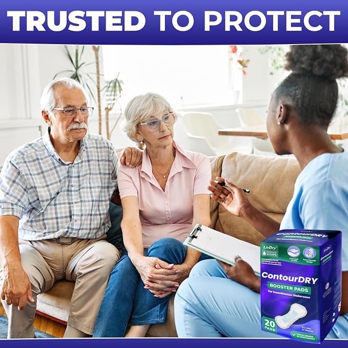 ContourDry Booster Pads XL by LivDry, Adds Max Absorbency to Adult Diapers with Flow-Through Design, Up to 4 Cups Capacity, More Coverage for Women and Men, 20 Count