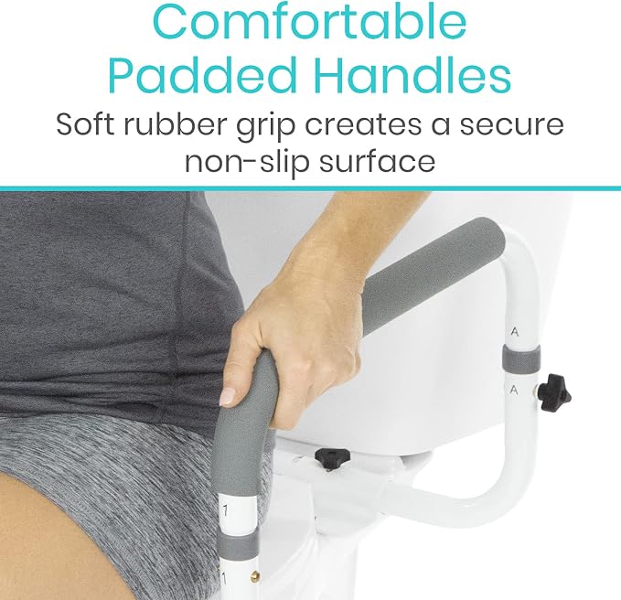 Vive Toilet Safety Rail - Adjustable Grab Bar - Compact Support Frame | Handrail for Bathroom Toilet Seat - Easy Installation for Handicap Senior Bariatrics, Elderly Balance - Padded Hand Armrest