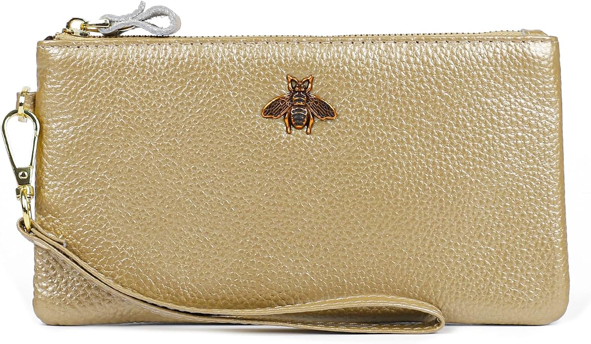 imeetu Wristlet Wallets for Women, Wristlet Clutch Purse, Phone Wallet | Genuine Leathe Wallet Women, Lightweight Water-resistant Long Wallet with Wrist Strap, Zip Coin Pocket, Gift Box, Bee Decor