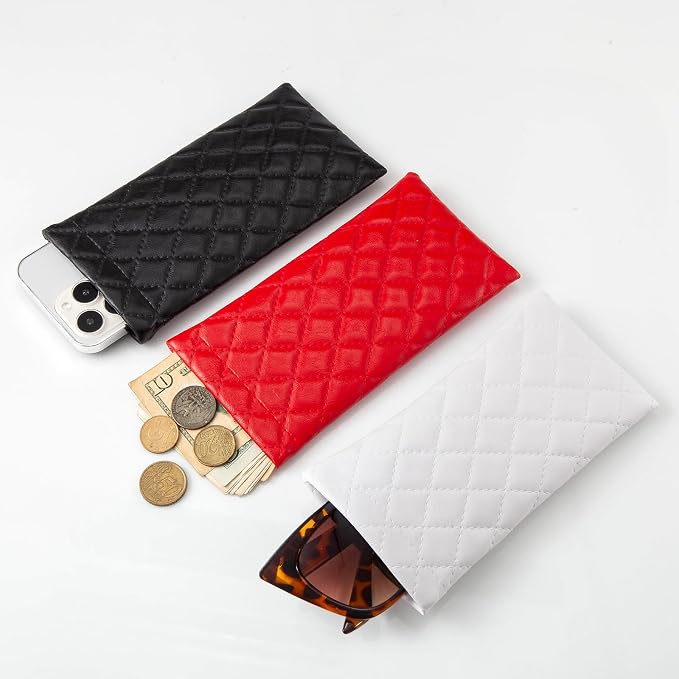 TRIUMPH VISION Eyeglass Case Glasses Case Soft Sunglass Pouch Sleeve 3 Pack | Slim Lightweight Alternative to Bulky Case, Leather Lined Protect Lens, Squeeze Easy to Use, Stylish Portable for Daily Use