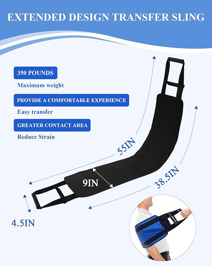 SPRING SEAON Transfer Sling - Essential Transfer Belt Lifting Strap for Elderly and Disabled with Mobility Aids- Lift Assist Gait Belts for Seniors for Home, Hospital, Nursing Care (Blue)