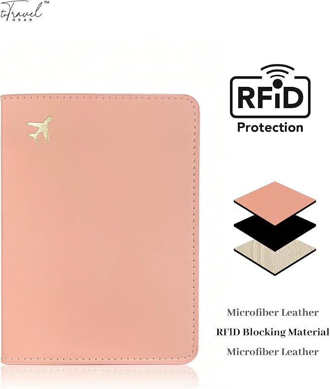 Passport Holder for Travel Essentials,RFID Blocking Passport Cover Case for Travel Accessories,Travel Wallet for Women Men (Pink)