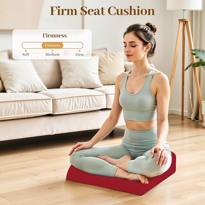 TranquilRelax XL Memory Foam Seat Cushion for Office Chair, 3.35-Inch, Red | Medium-firm Support for Long Sitting, Washable Mesh Cover, Non-slip Base, Perfect for Car Seats & Short Drivers