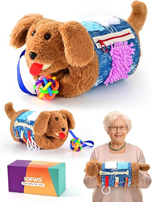 SOFWO Fidget Blanket and Muff Dog for Adults with Dementia, Alzheimers Dementia Activities Products for Elderly and Seniors,Gift Game and Toy for Alzheimer’s or Dementia,Sensory Fidget Toys.