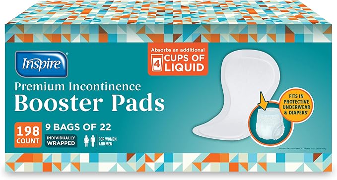 Inspire Ultra Absorbency Incontinence Booster Pads | Absorbs Over 4 Cups! | for Women or Men, Adhesive Strip Use in Incontinence Underwear and Diapers Leak-Free (198 Count)
