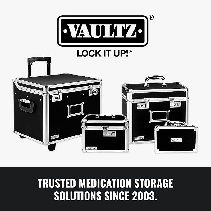 Vaultz Locking Medicine Case with Combination Lock - Portable Lock Box Briefcase for Medications, Cash & Valuables, Organized Storage Case with Handle, Extra Long, 1 Pack (16.5x5.5x2.75)
