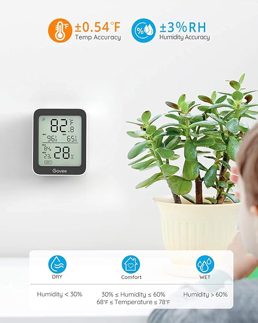 Govee Indoor Hygrometer Thermometer 2Pack H5075 with Bluetooth App Control | Room Temperature Humidity Meter, 164ft Remote Monitor, Smart Alerts, 2 Years Data Storage Export, for Bedroom Wine Cellar