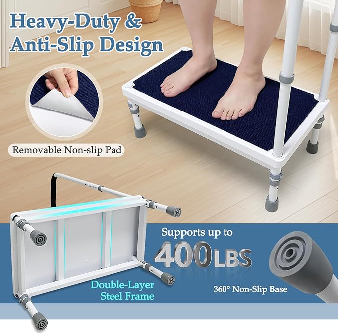 Step Stool with Handle for Elderly - Bedside Assist Step Stool for High Beds, Adults Fall Prevention, Seniors Non-Slip Wide Platform Step for Medical Stool, Bathtub, SUV Car (21.65-Stool)