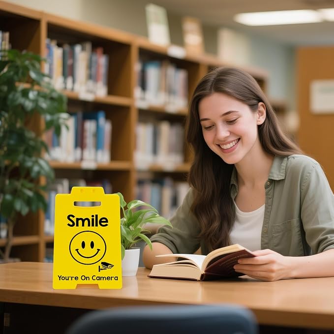 MBL Video Surveillance Camera Sign - Smile You're On Camera Small Fun Gag Signs for Office Business Stores Restaurants Public Libraries Security