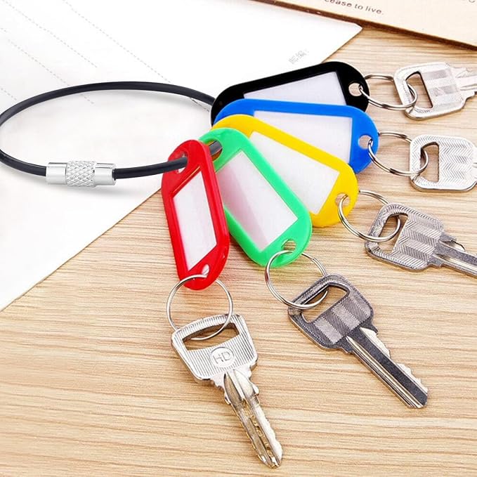 12 Pack 4" Key Ring Wire Keychain Cable Keyring Keychain Holder Clips Small Loops for Car Keys, Luggage Tags, Bag Tags, Crafts (Black, 2mm)