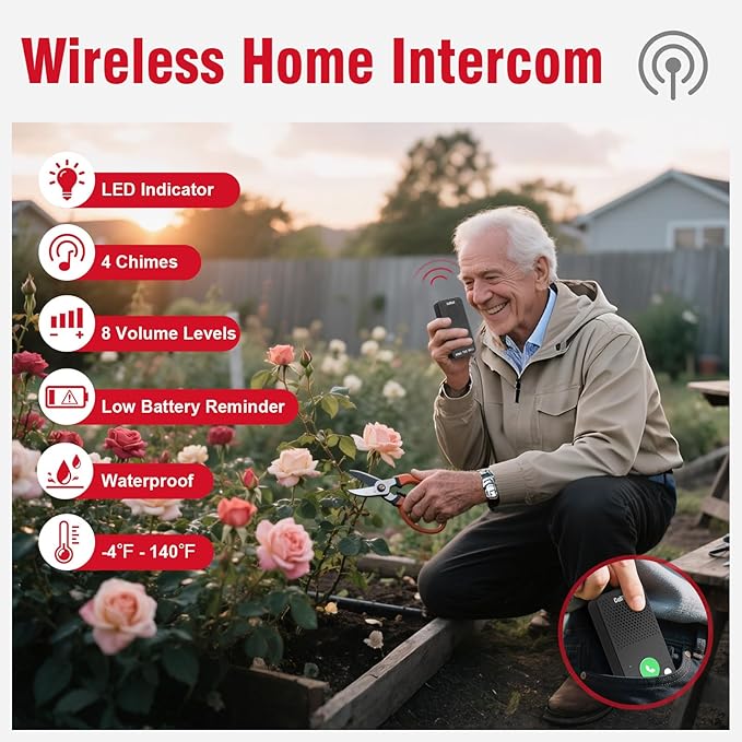 CallToU Full Duplex Intercoms Wireless for Home for Seniors & Caregivers - 500FT Long Range, No Monthly Fee, Waterproof, Easy Install
