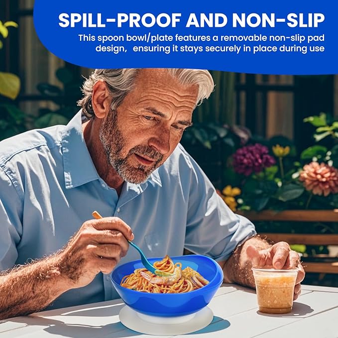 2Pack Spill Proof Scoop Bowl with Non-Skid Suction Base, Adaptive Self-Feeding Dinnerware for Elderly and Disabled